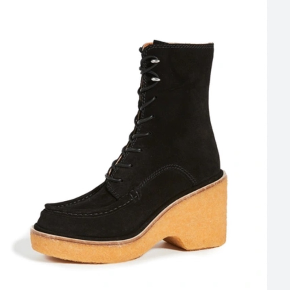 WOMEN'S SCOUT SUEDE WEDGE PLATFORM BOOTS IN BLACK